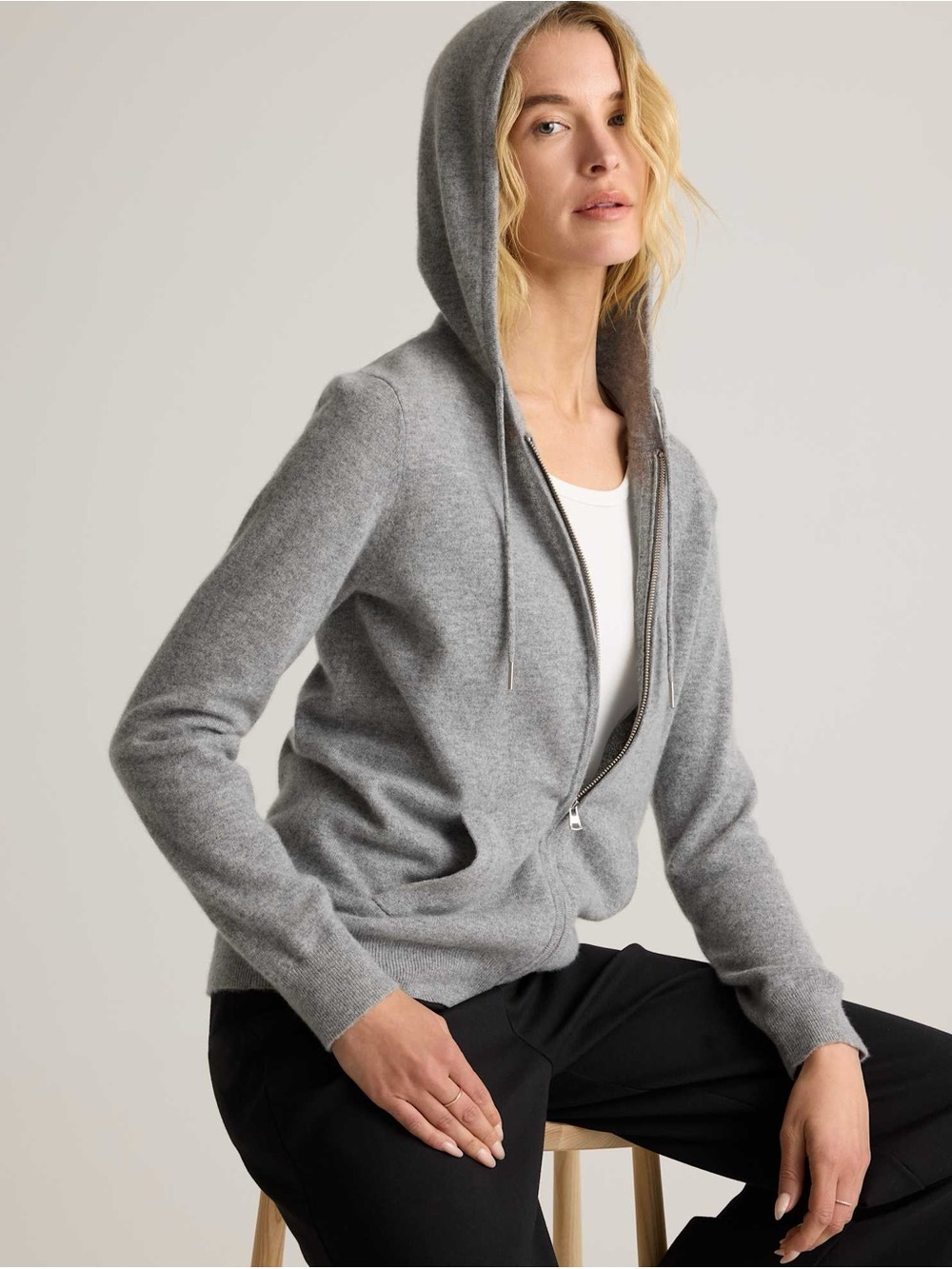Quince Mongolian cashmere full zip hoodie grey